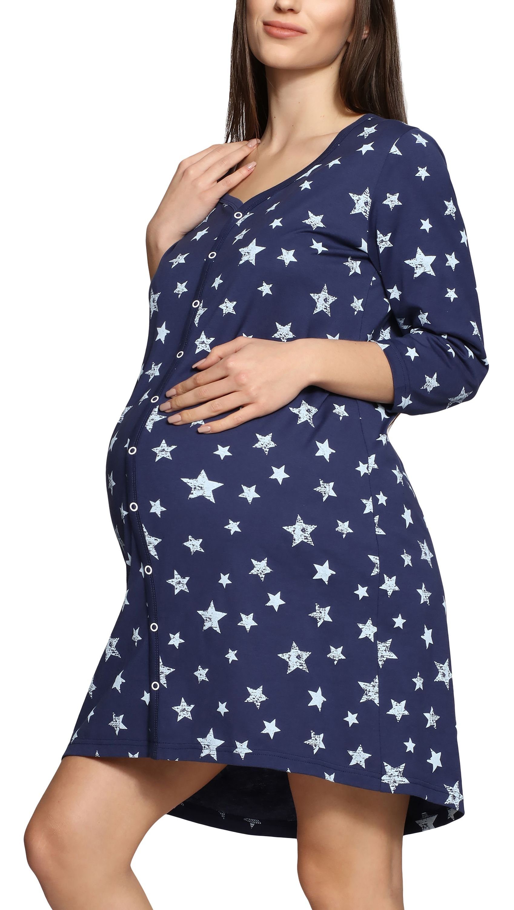 E.Femme Damen Nachthemd 3/4-Arm „Monika“ – 100% Baumwolle, Mit Blumenprint